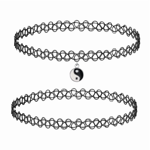 2PC Tattoo Choker Necklace 90s Choker Necklace Women 2000s Y2K Black Chokers Stretchy Elastic Necklace