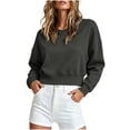 thumbnail image 2 of qolati Cropped Sweatshirt for Women Lightweight Soft Crew Neck Long Sleeve Fleece Pullover Drop Shoulder Casual Fall Crop Top Dark Gray S, 2 of 7