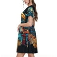 thumbnail image 2 of Fotbe Robe Motif Aigle Vitrail USA Décontractée Mode Femme Manches Courtes Robe Maxi Robe T-Shirt Rayée Longue à Blocs de Couleur, 2 of 6