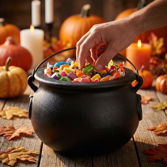 10.8" Halloween Large Cauldron Halloween Candy Bowl, Black Plastic Witch Cauldron Kettle Halloween Pot Candy Holder for Halloween St. Patrick’s Day Party Favors Decor Party Supplies