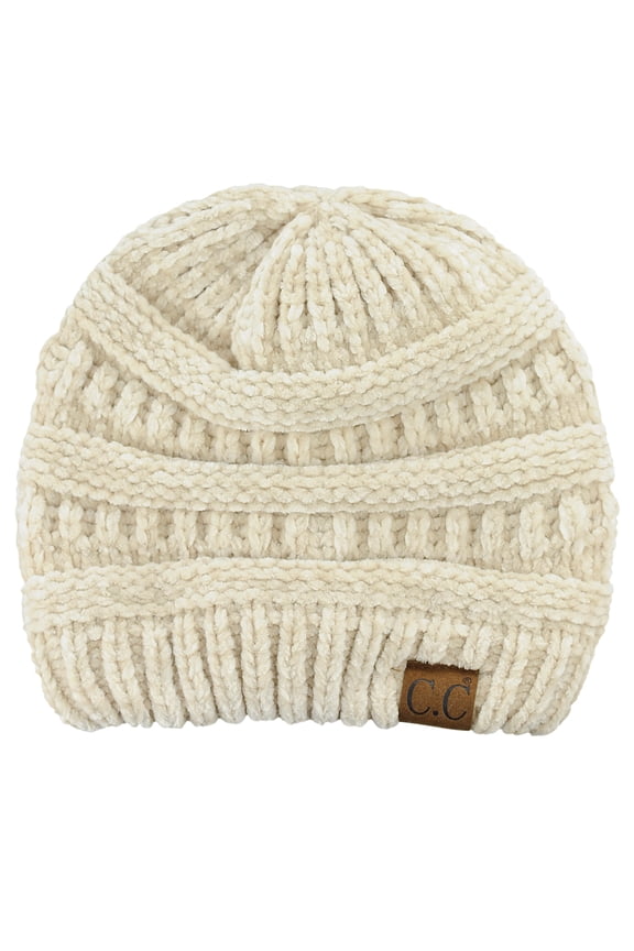 C.C Women's Chenille Soft Warm Thick Knit Beanie Cap Hat-Beige
