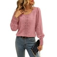 thumbnail image 4 of Skksst Womens Retr Puff Sleeve Jacquard Lace Blouse Shirt Tops, 4 of 5