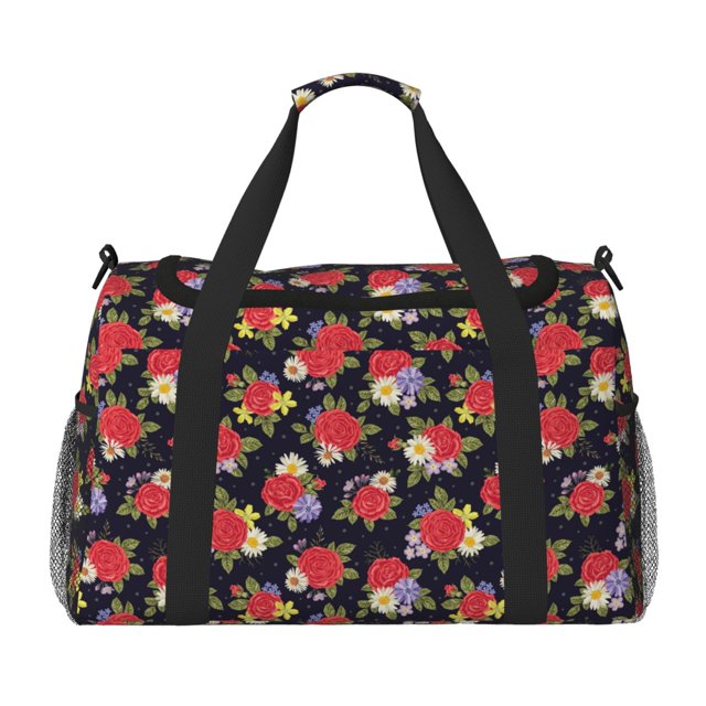 Easygdp Red Rose Flower Bolsa de Gimnasio, Bolsa de Viaje Duffel, Bolsa de Fin de Semana con Compartimentos, Bolsa de Mano para Noche