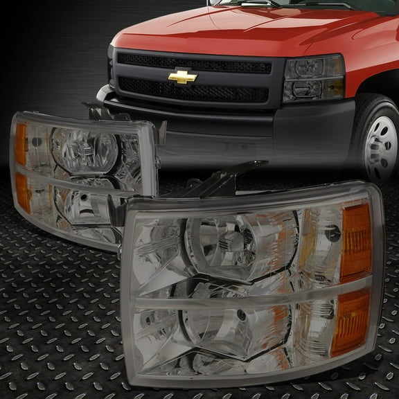 For 07-14 Chevy Silverado 1500 2500HD 3500 Headlight Assembly Pair Smoked/Amber