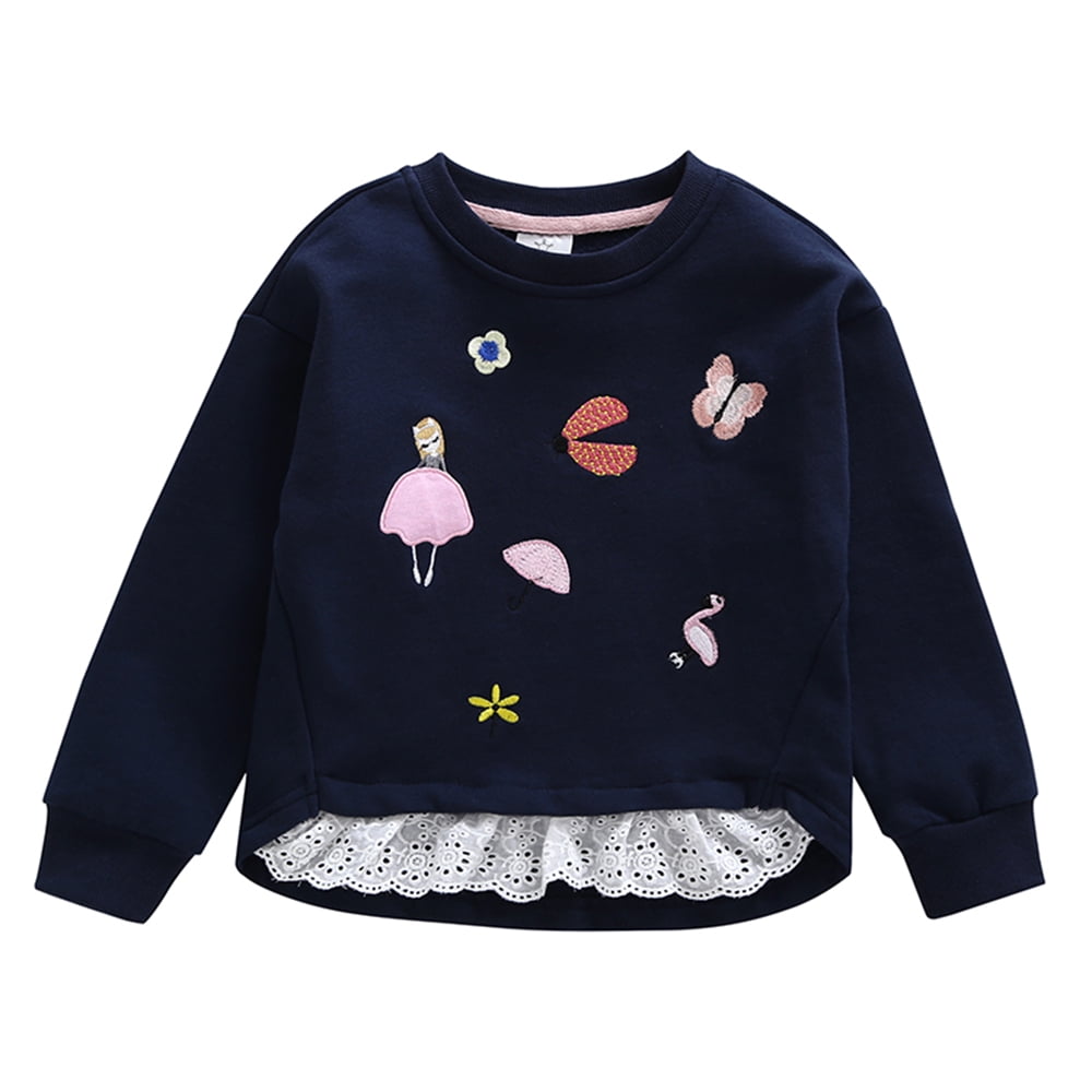Children Sweet Embroidery Pattern Sweatshirt Girl?s Autumn Lace Long ...