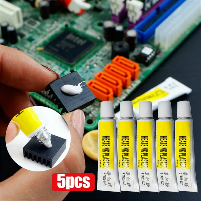 Fiudx Yeso Adhesivo Térmico, Alta Conductividad Térmica, Fuerte Adhesión, Curado Rápido, Refrigeración de Computadoras, Reparación de Dispositivos Electrónicos, Juego de 5 G, Resistencia a 200 °C