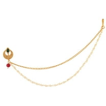 Efulgenz Indian Ethnic Nose Ring Clip with Chain Faux Pearl Double Layer Nath Non Piercing Nose Pin Stud Fake Septum Kundan Crystal Hoop Nose Ring for Women and Girls