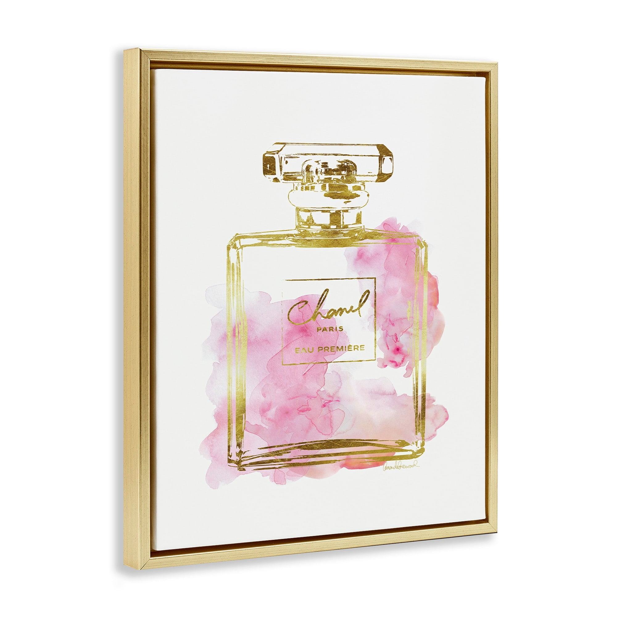 Stupell Industries Glam Perfume Bottle Gold Pink Metallic Gold Framed Floating Canvas Wall Art, 24x30, by Amanda Greenwood