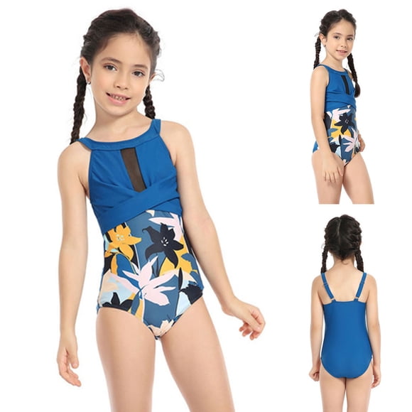 Teen Girls One Piece Swimming Bathing Suit Ruffle Floral Pattern Girls Swimsuit Quick Dry Bathing Suit Girls 12-14 Years