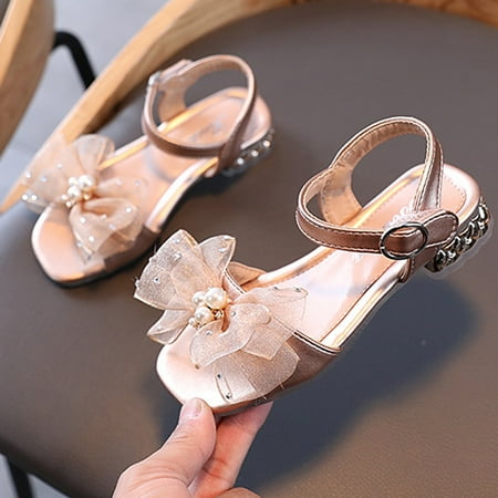 

Infant Kids Baby Girls Pearl Crystal Bling Bowknot Single Princess Shoes Sandals Fragarn