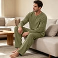 thumbnail image 5 of Men's Pajama Set Long Sleeve PJs with Pants Solid Color Lightweight Sleepwear Comfortable Loungewear Breathable Sleep Sets Soft Nightwear with Pocket Warm Pijama 3XL, 5 of 6