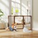 thumbnail image 4 of JJUN Freestanding Dog Gate for Small Medium Dogs, 63" W x 30" H Foldable 3-Panel Wooden Pet Gate, No Assembly Required, Indoor Safety Fence for Doorways, Stairs, Hallways, Bedrooms (Brown), 4 of 18