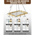 thumbnail image 3 of Cooks Standard Classic Ceiling Wood Pot Rack, 24x18 Inch Heavy Duty Hanging Cookware Organizer with Metal Grate & Solid Cast Aluminum Hooks, Movable Tracks Design, 3 of 6