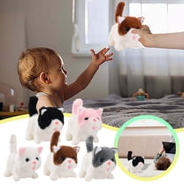 7" Walking Pink Plush Kitty Toy Stuffed Animal Electric Interactive Talking Cute Plush Toy White Cat Tail Wagging Christmas Birthday Gifts