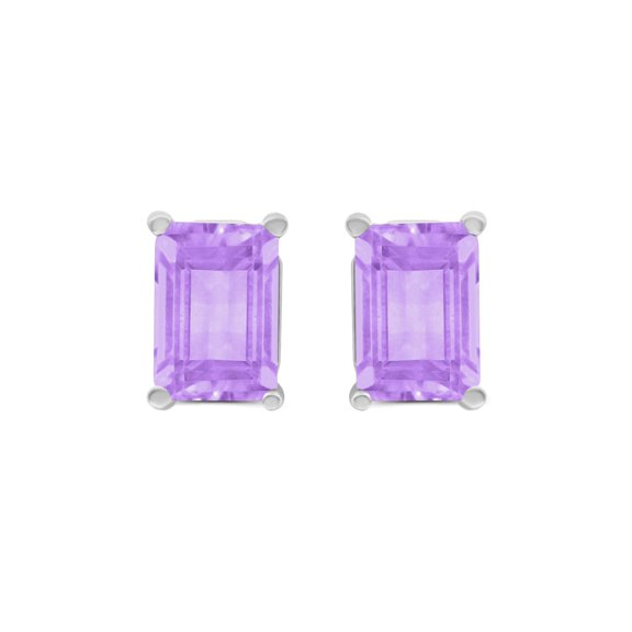 TimeLess Classics Emerald Cut Amethyst Stud Earrings in 14K White Gold - 6x4MM