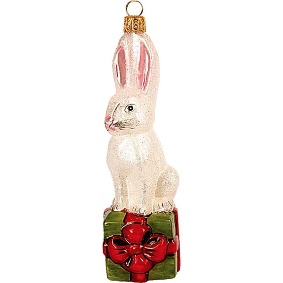 Arctic Hare Rabbit on Presents Polish Glass Christmas Ornament Decoration