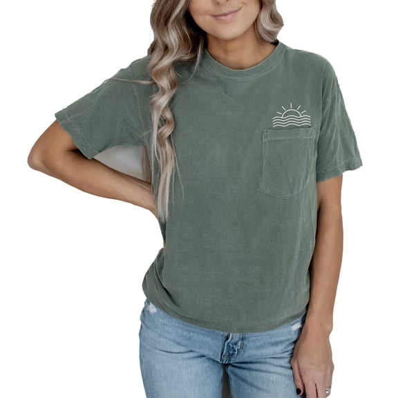 Verita Culture Sun And Wave Women's Beach Lovers Garment Dyed Pocket Shirt Adventure Wild Outdoor Graphic Tees Tops