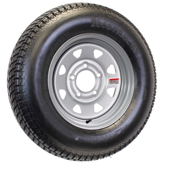 eCustomrim Mounted Radial Trailer Tire On Rim ST175/80R13 175/80 13 Load Range D 5-4.5 Silver Spoke Wheel - 6 Year Warranty w/Free Roadside