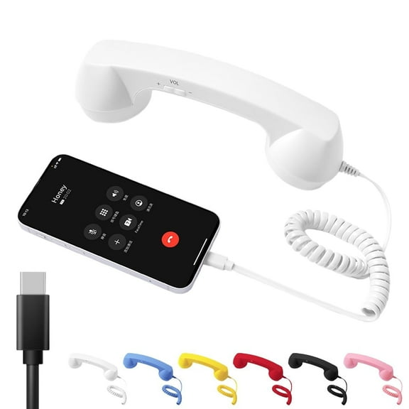Type-C Retro Telephone Style Landline Handle Receiver, Bluetooth Telephone Handset for Mobile Phone, Vintage Wired Plug in Handheld Cell Phone Receiver with Microphone