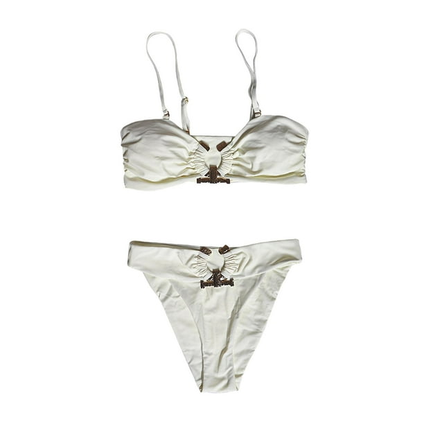 Bikini brasileño de cintura alta para mujer, traje de baño de dos piezas con tanga tipo bandeau S