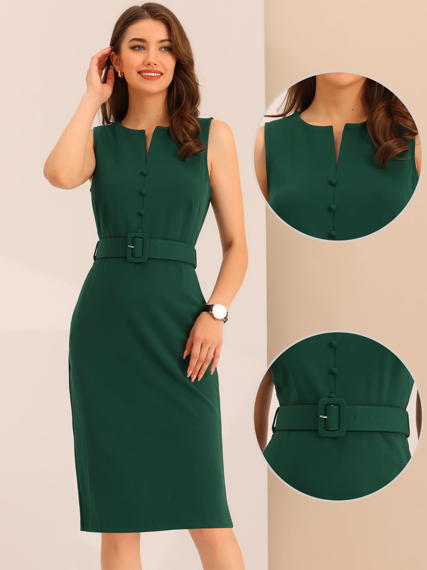 DARING DIVA Round Neck Bodycon Sheath Sleeveless Work Dress S Green
