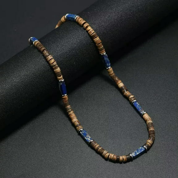 EOEMY Vintage Bohemia Ethnic Brown Coconut Shell Wood Beads Necklace Women Men Choker-3