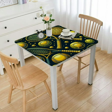 nygtbtfer Funny Colourful Tennis Racquets and Tennis Fabric Round Table Cloth, Polyester Colorful Tablecloth, Table Cover Protector for Holiday, Party, Wedding, Birthday, Decoration Use