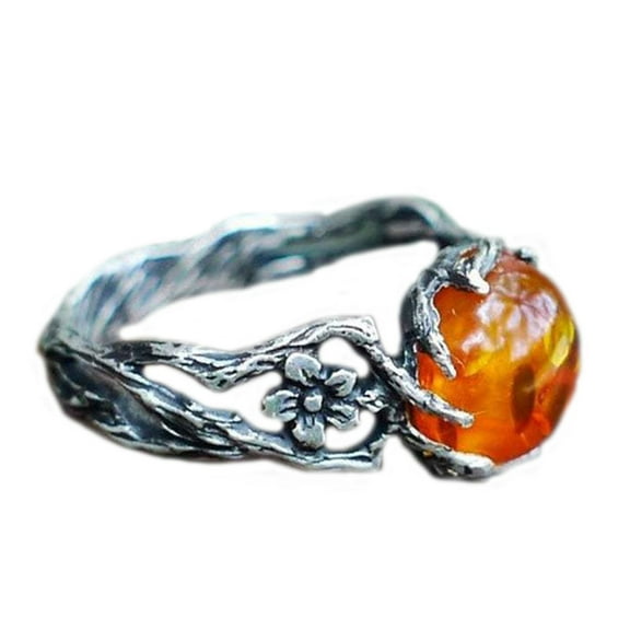WINDLAND Drop Amber Beeswax Silver Inlay Simple Temperament Ring Dainty Gemstones Jewelry