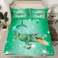 thumbnail image 2 of Crocodile Bed Sheets Set Green Sequin Fluid Art Sheet Set Twin,Crystal Diamond Sheets Nautical Sea Animal Bedding Set,Coastal Creature Ocean Decor, 2 of 7