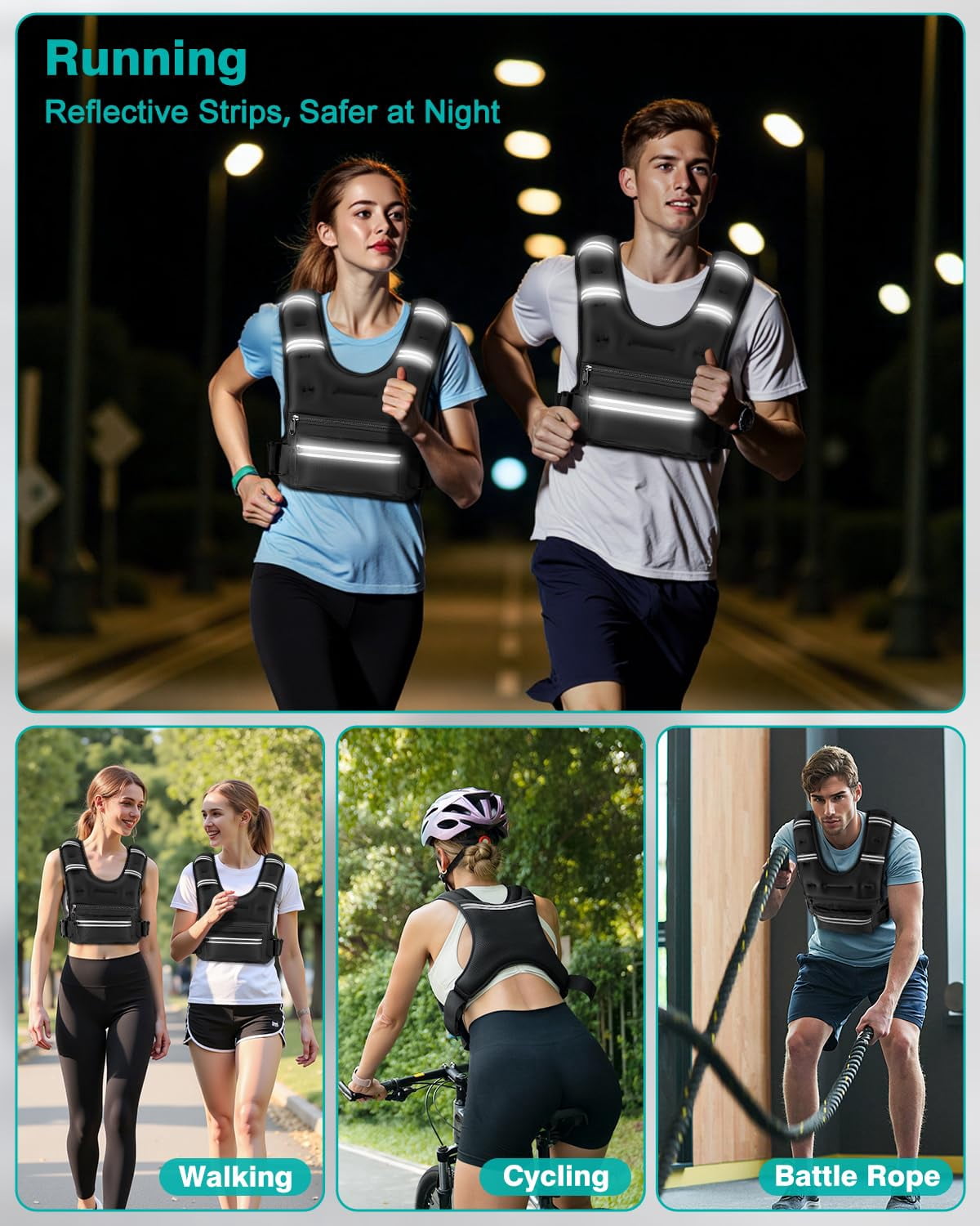 Black 8 lb Weighted Vest for Workout Running Walking