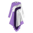 thumbnail image 6 of Aiihoo Womens Liturgical Worship Dance Dresses Lyrical Mock Neck Long Sleeve Curved Hem Dress Dancewear Purple M, 6 of 7