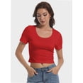 thumbnail image 3 of Women's Scoop Neck Short Sleeve Crop Tops Slim Fit T-Shirts, 3 of 6