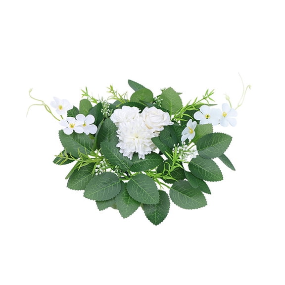 dajkiuy Artificial Rose Candle Rings Wreaths Floral Decor Fake Small Candle Flower Ring Wreath Holder Wedding Centerpieces for Tables Party Valentine Day Decoration