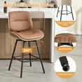 thumbnail image 4 of Counter Height Bar Stools Set of 2, 26" Swivel PU Leather Upholstered Bar Stools with Walnut Backs and Metal Legs, Retro Counter Stools for Kitchen Island, Dining Room, Pub, Brown, 4 of 8