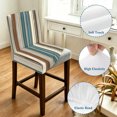 thumbnail image 4 of Turquoise Beige Striped Bar Stool Cover Set of 6, Modern Farmhouse Vertical Stripes Stretch Bar Chair Cover, Removable Washable Pub Counter Stool Chair Slipcover for Kitchen Dining Room Pub Cafe, 4 of 9
