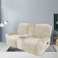thumbnail image 5 of LiveGo 2 Seater Velvet Recliner Sofa Slipcover with Cup Holders, Stretch Loveseat Recliner Sofa Cover with Console Slate, Slipcover Protector for Living Room, 5 of 11