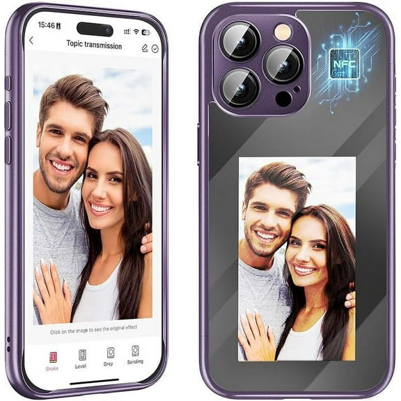 Ochapa Smart Ink Screen Phone Case for iPhone, NFC Phone Case Custom Image AI Cell Phone Basic Case (Purple, iPhone 15 Promax)