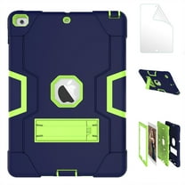 iPad 5th/ 6th Generation Case, New iPad 9.7 inch 2017/2018 Shockproof Kickstand Cover with HD Screen Protector Film - Blue/Yellow