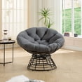 thumbnail image 3 of S-HOME Ergonomic Brown Frame Wicker Papasan Chair with Thick Cushion, 360 Degree Swivel for Living Room & Outdoors, Grey, 3 of 14