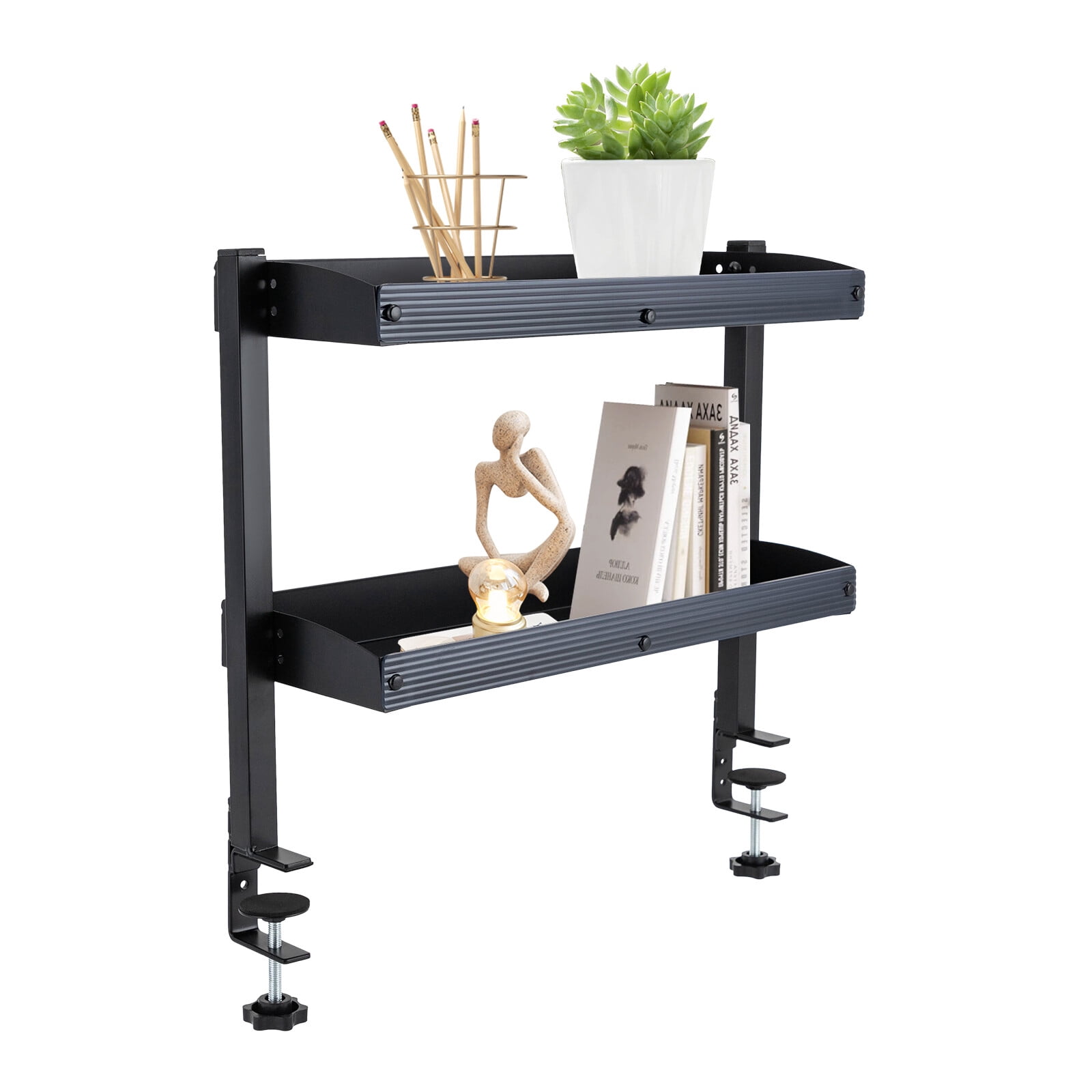 TFCFL 2 Tier Clip-on Desktop Organizer Desk Book Shelf w/ Adjustable Storage Tray For Home Office