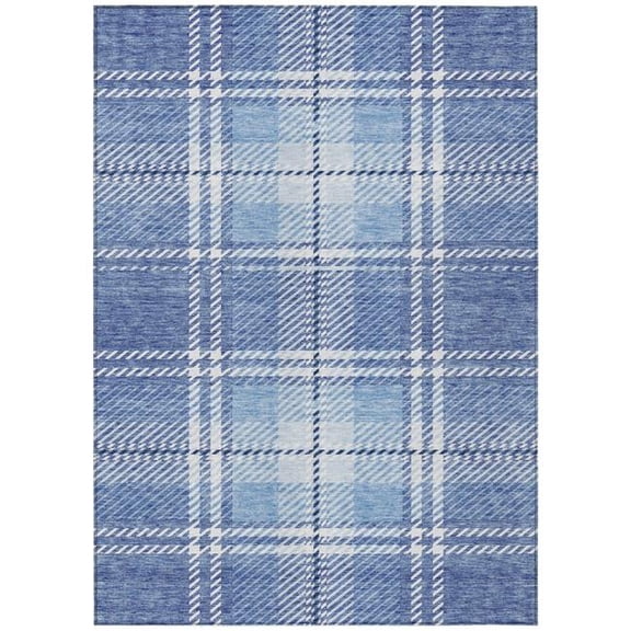 HomeRoots 596332 10 x 14 ft. Denim Blue & Ivory Plaid Washable Indoor & Outdoor Rectangle Area Rug