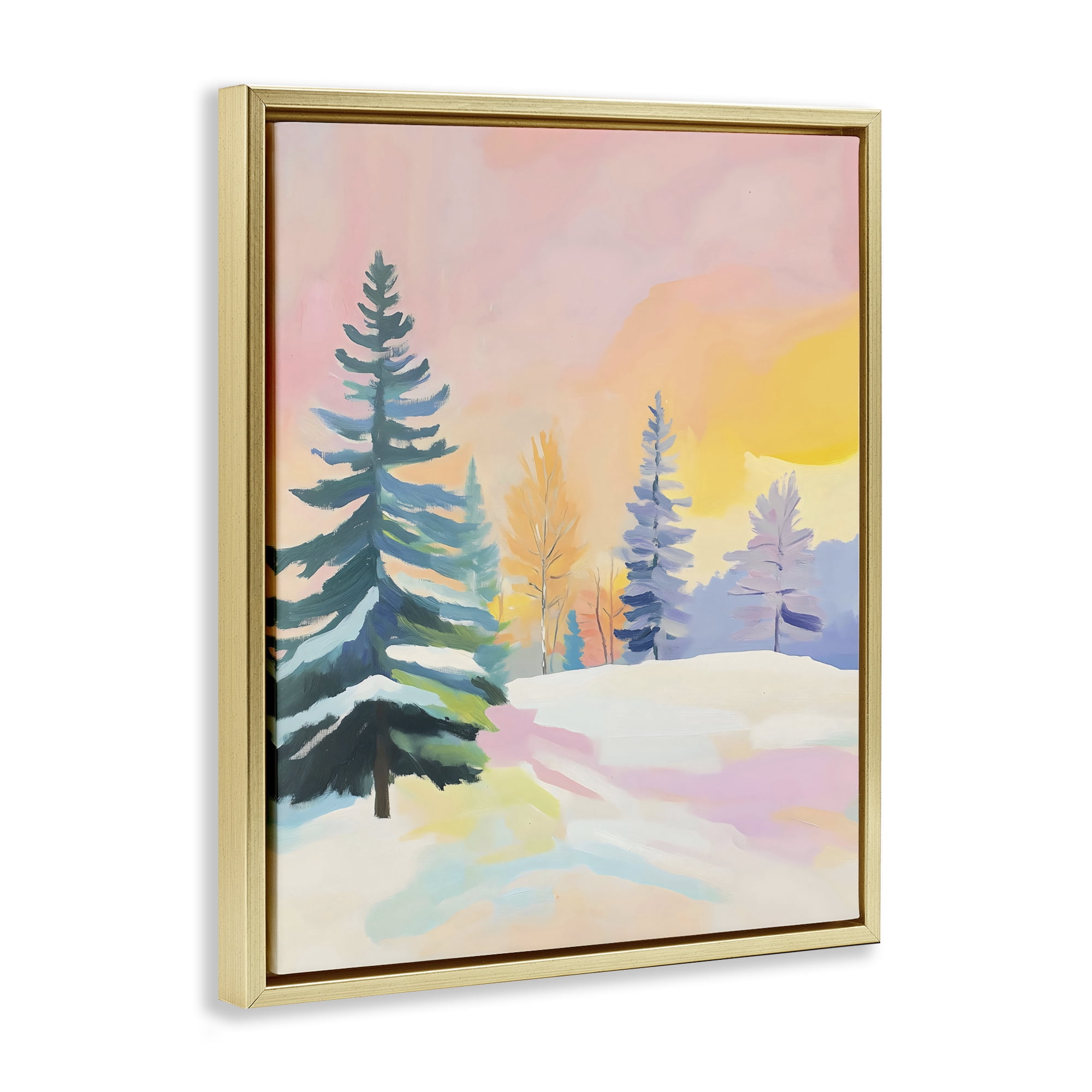 Stupell Industries Winter Forest Snowscape in Pastels Gold Framed Floater Canvas Wall Art, design by The Prints Vibe