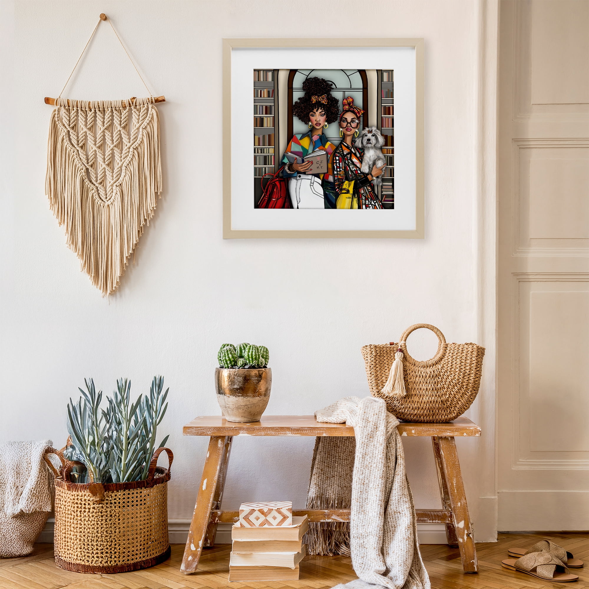 Stupell Industries Bookish Girls at Library Birch Framed Print Under Glass, design by Tara Boone