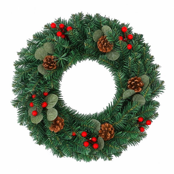 Armscye Christmas Wreath for Front Door, 45 CM Red Berry Wreath Artificial Cypress Pine Needles Leaves Wreath, Winter Wreath for Wall Window Indoor Outdoor Winter Decorations