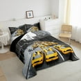 thumbnail image 3 of Homewish Teens Yellow Car Full Size Comforter Sets 3-Piece,Car Theme Bedding Comforter Set,Black Grey Yellow Lightweight Bedding Sets,Microfiber Bedroom Decor,Reversible, 3 of 8