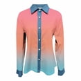 thumbnail image 2 of TaTaai Women Loose Long Sleeve Waffle Knit Top Button Denim Lapel All Over Print Fashion Casual Daily Wear Top Gift, 2 of 5