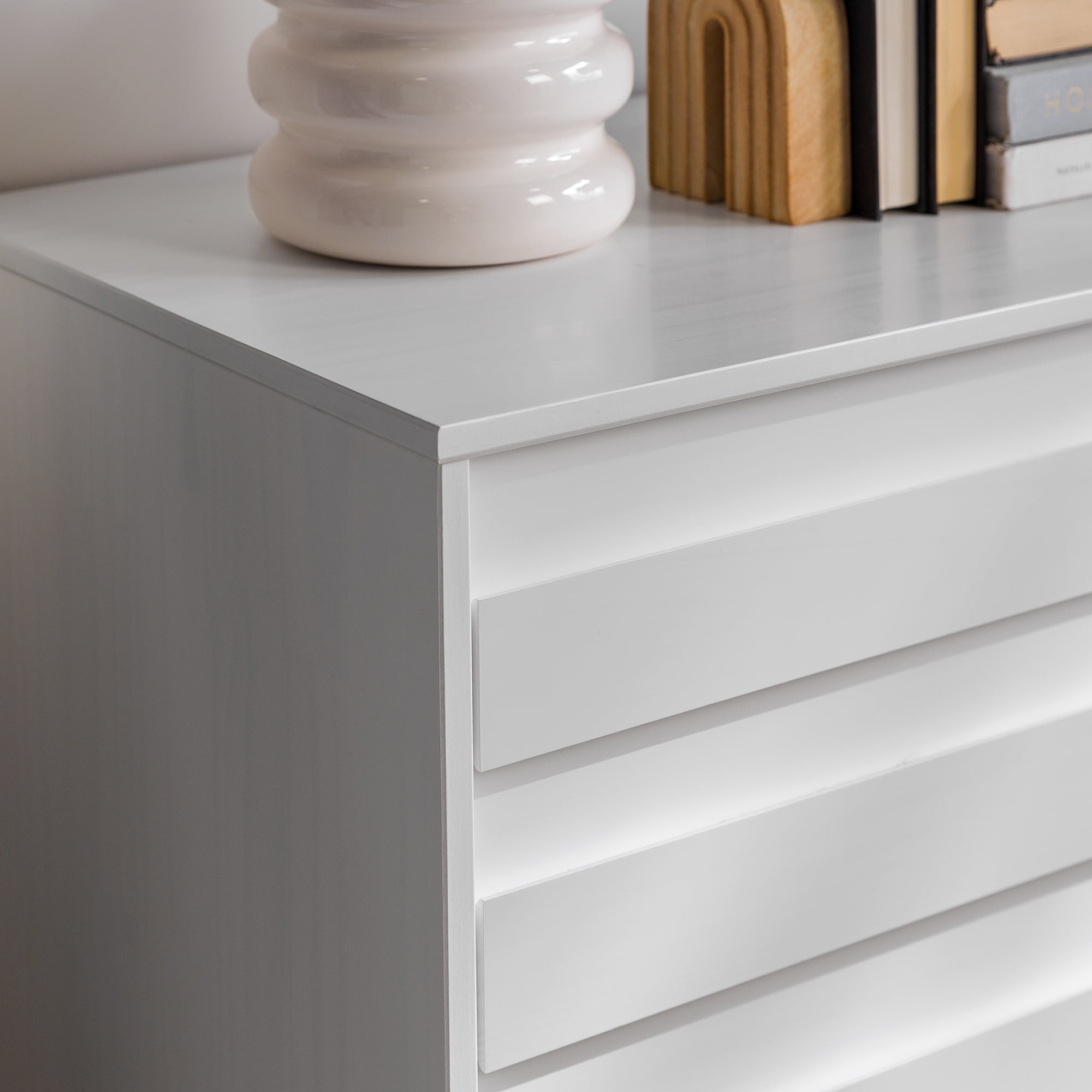 Walker Edison Modern Beveled 6 Drawer Dresser, White