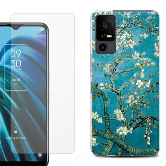 OneToughShield ® for TCL 40 XE 5G Shockproof Fashion Phone Case, with Tempered Glass Screen Protector - Almond Blossom