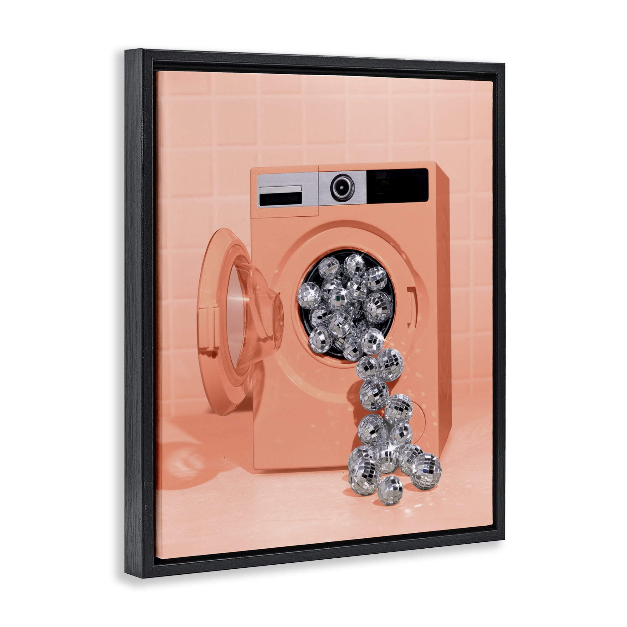 Stupell Industries Disco Laundry Machine over Orange Black Framed Floater Canvas Wall Art, design by LISH Creative
