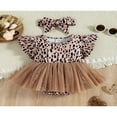 thumbnail image 2 of 2Pcs Baby Girl Summer Outfit  Leopard Print Tulle Flying-Sleeve One Piece Romper + Hairband for Toddler  0-12 Months, 2 of 7